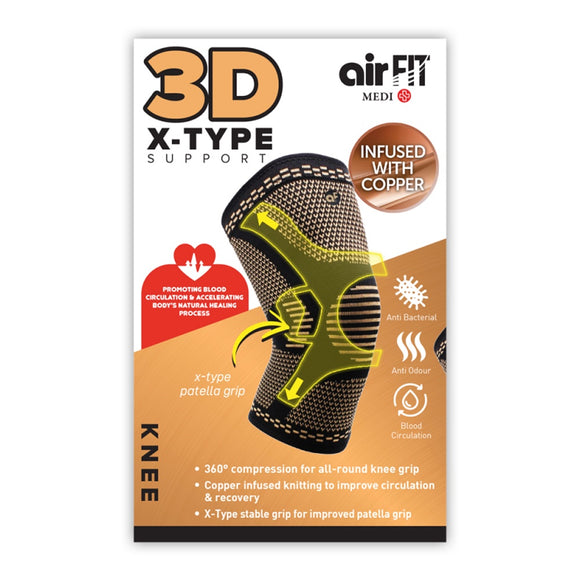 Med Knee 3D X-Type Support (Copper Infused) - Black